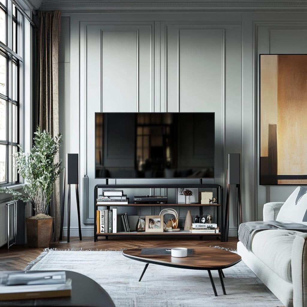 55 Stylish TV Stands for Spacious Living Rooms 6 55 Modelos de rack para sala grande que preenchem o espaço com elegância