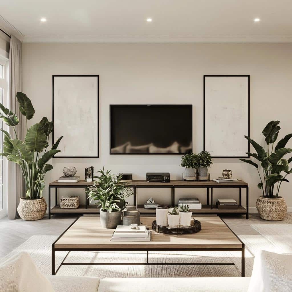 55 Stylish TV Stands for Spacious Living Rooms 8 55 Modelos de rack para sala grande que preenchem o espaço com elegância
