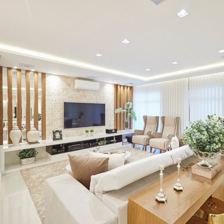 Open Sanca: 60 Ideas to Transform Your Space 10 Ela tem uma abertura lateral que pode ser equipada com um sistema de iluminação e criar um belo efeito de luz indireta no ambiente.