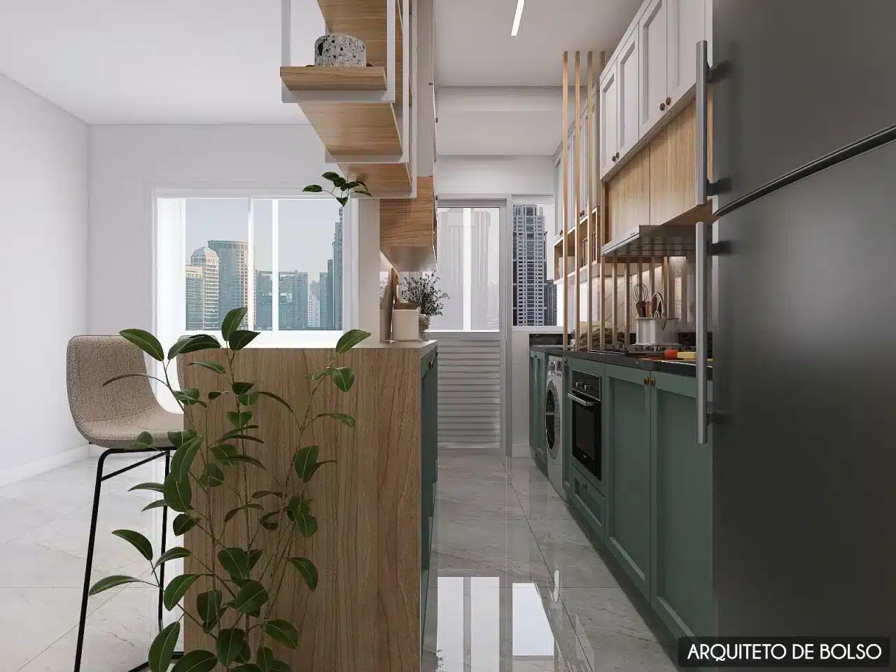 Stunning Kitchen Counter Ideas for Your Home 7 Balcão de cozinha com acabamento contemporâneo, ideal para ambientes pequenos.