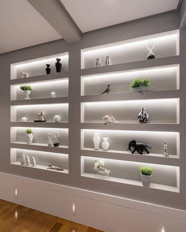 40 Inspirational Gypsum Shelves for Your Living Room 9 Foto de estante de gesso para sala 4 - 4