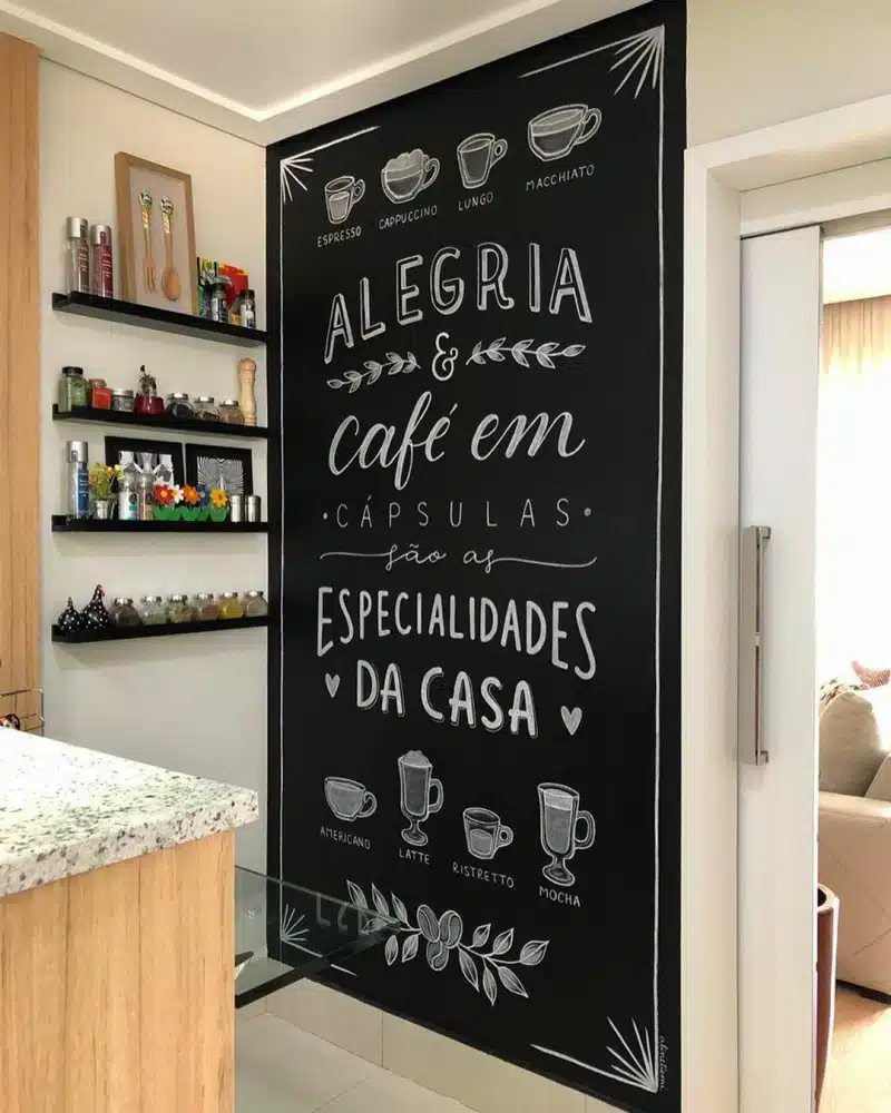 Foto da parede de lousa em um ambiente.