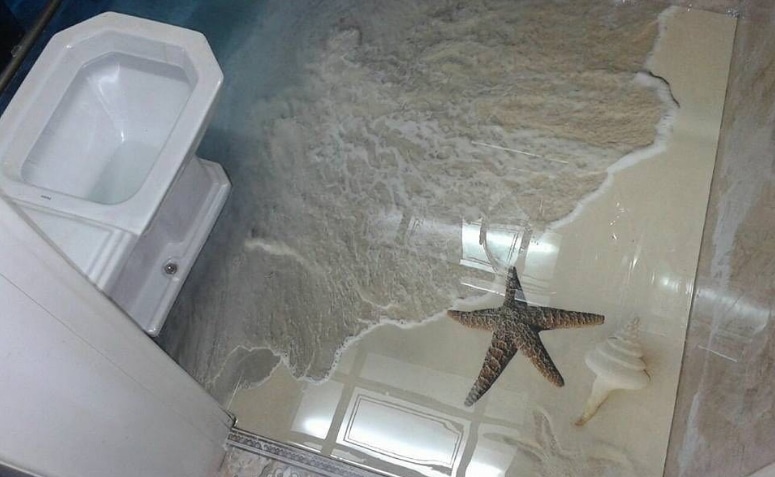 Foto de um piso 3D com desenhos geométricos