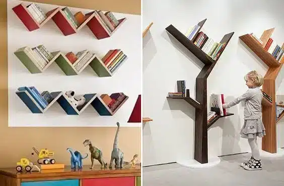 9 Beautiful Bookends to Enhance Your Home Decor 2 Prateleiras em formatos diferenciados, como árvore.