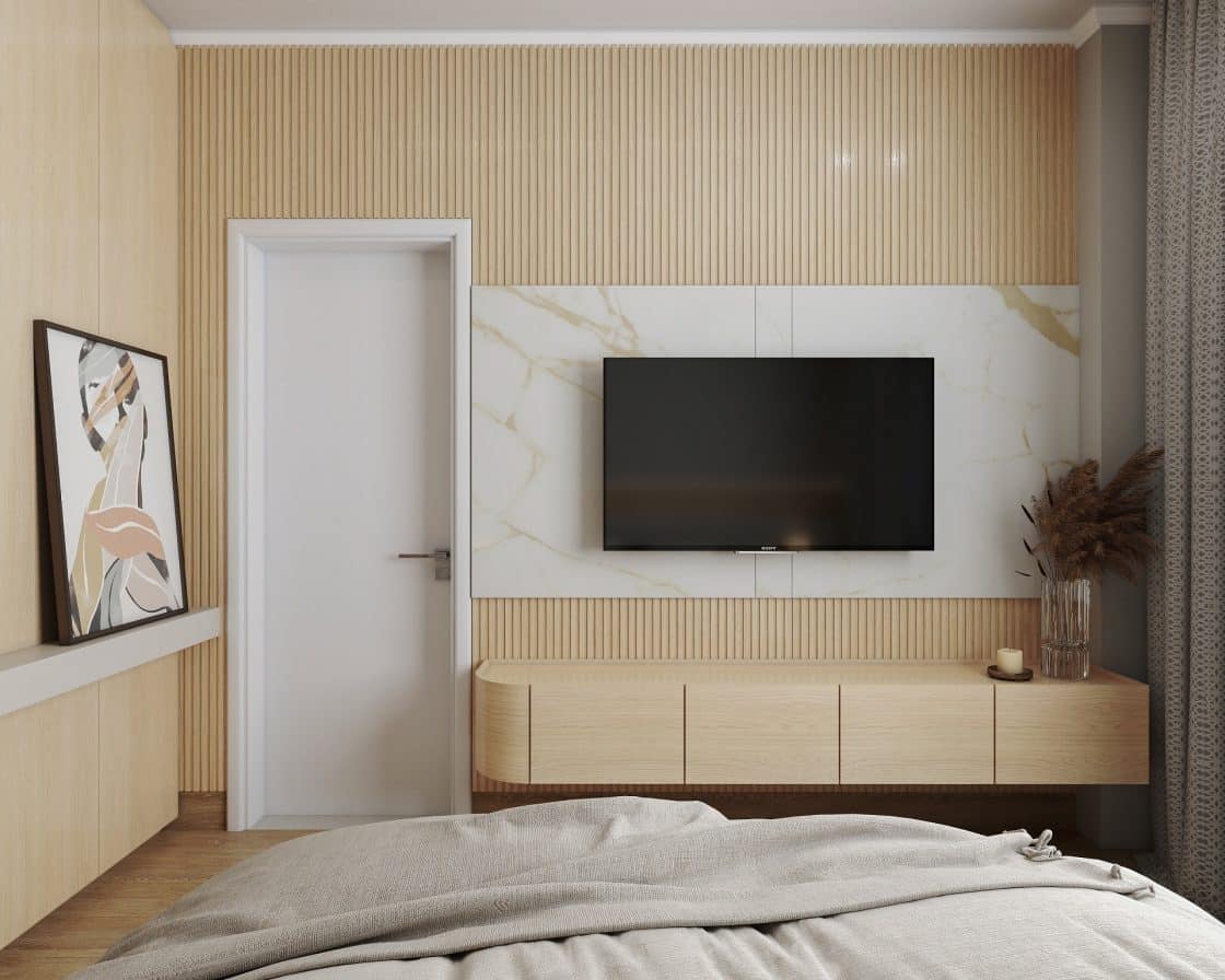 Wall Covering for Bedrooms: Tips to Revamp Your Space 7 Porcelanato pode revestir paredes inteiras ou formar detalhes (Projeto: Diovana Sinezio Arquitetura)