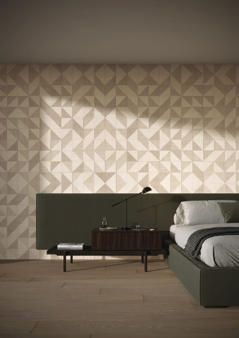 Wall Covering for Bedrooms: Tips to Revamp Your Space 2 Mosaicos levam dinamismo à parede de quarto (Projeto: Portobello)