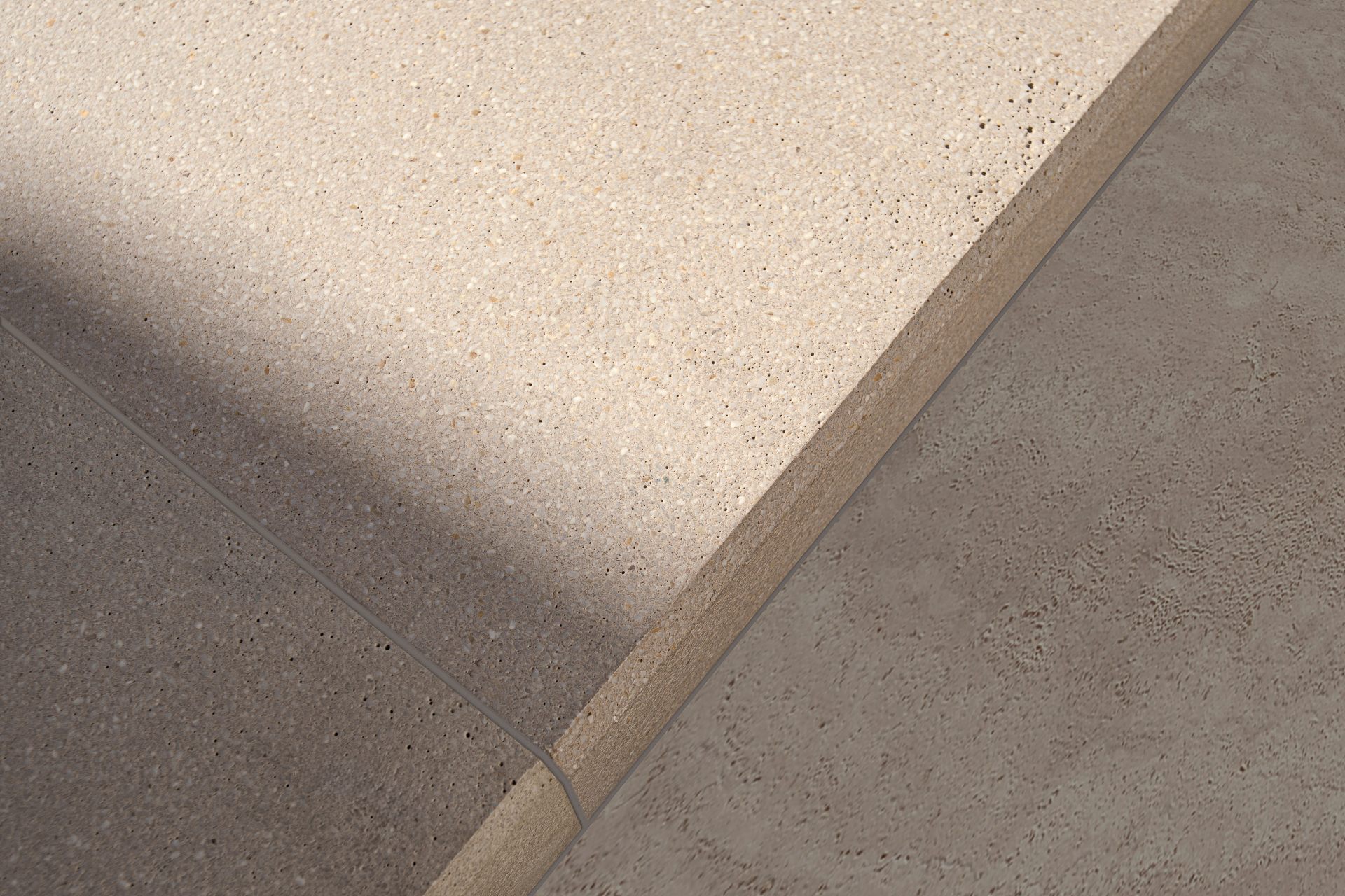 Revestimento com microgranilite massa única proporciona textura com resistência ao escorregamento (Projeto: Portobello)