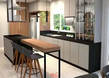IS IT WORTH USING VINYL FLOORING IN THE KITCHEN? WHAT NO ONE TELLS YOU ABOUT THIS MATERIAL 2 Capa apresentando uma cozinha americana simples.