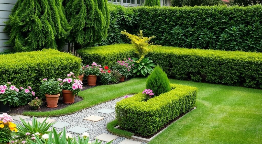 Outro exemplo de jardim para frente de casas simples, mostrando sua decoração e manutenção.