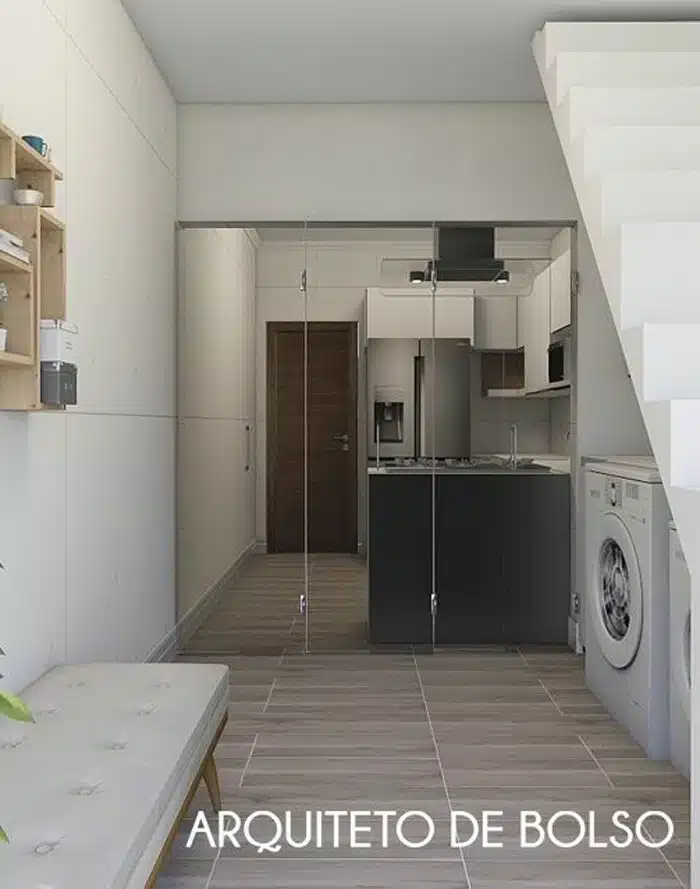 Small Laundry Room: 5 Tips for a Functional Space 7 Foto de uma lavanderia pequena iluminada e decorada com cores claras.
