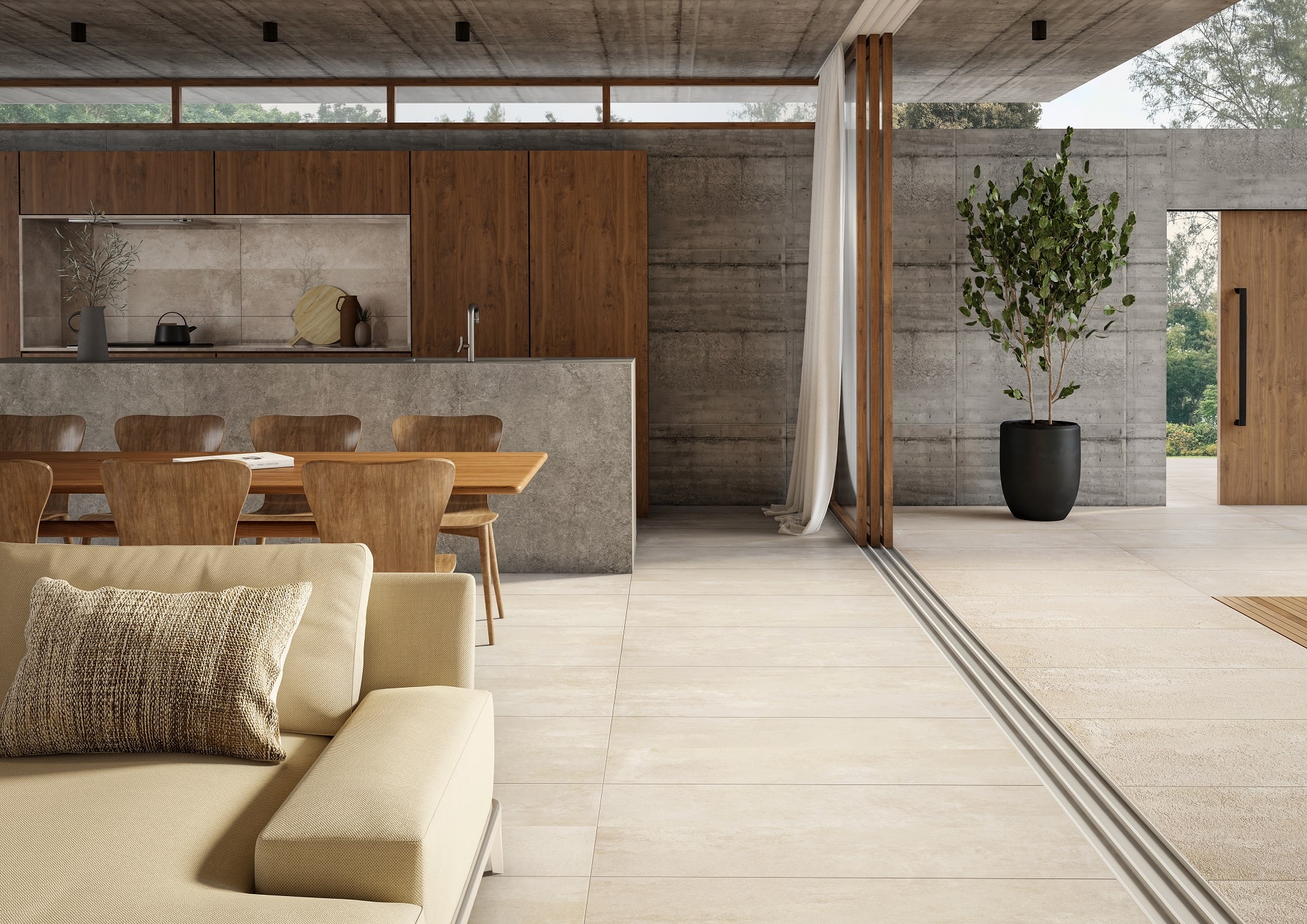 Reprodução de cimento queimado em porcelanato confere modernidade aos projetos (Projeto: Portobello)