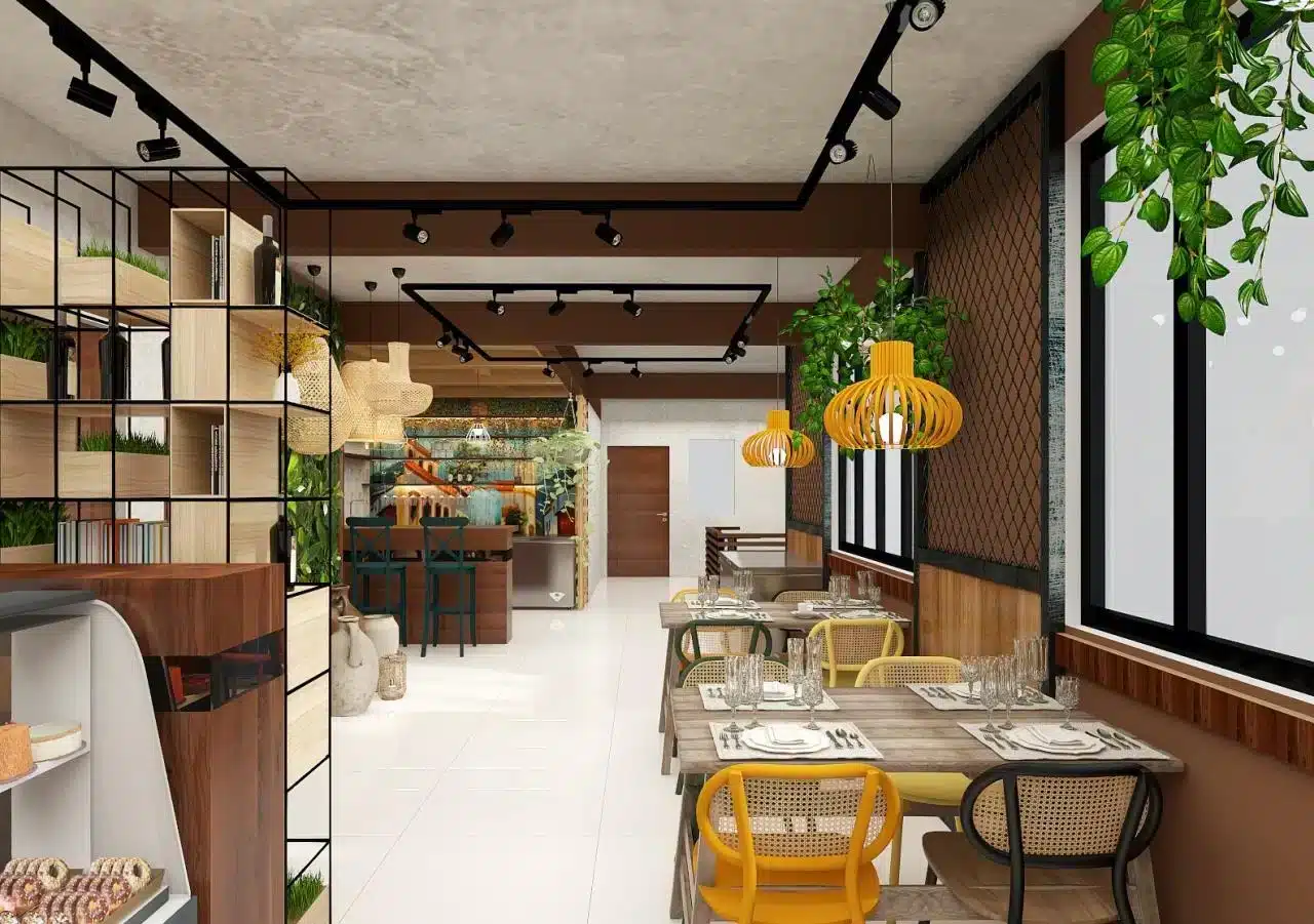 Restaurante com cadeiras de diferentes cores: projeto Arquiteto de Bolso