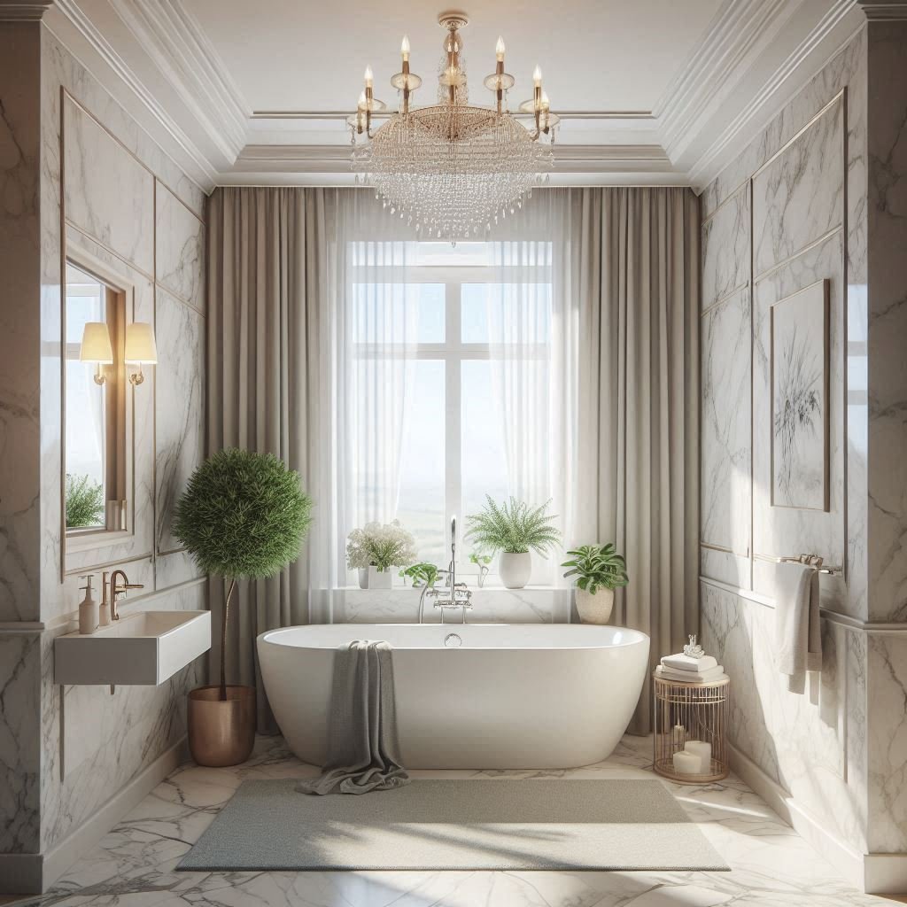Banheira independente como uma peça central, criando um espaço de spa em casa.