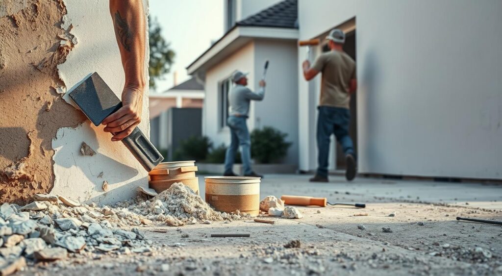 Imagem da preparação da superfície para pintura externa.