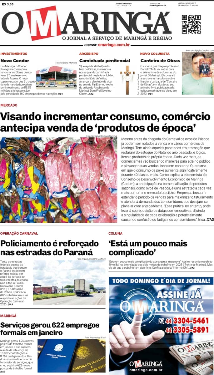 Capa de edição do jornal O Maringá.