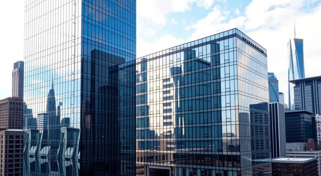 Aplicações da fachada espelhada em projetos arquitetônicos.