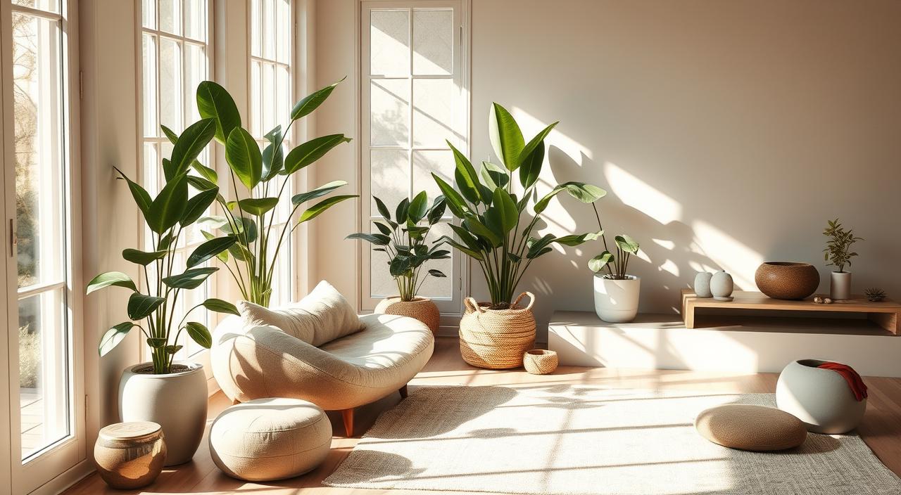 ELEGANT LIVING ROOM DECORATION: A PRACTICAL GUIDE WITH PHOTOS AND TRENDS FOR 2025 3 Ambiente com espaços de bem-estar, mostrando poltronas confortáveis e uma paleta de cores suaves para promover relaxamento.
