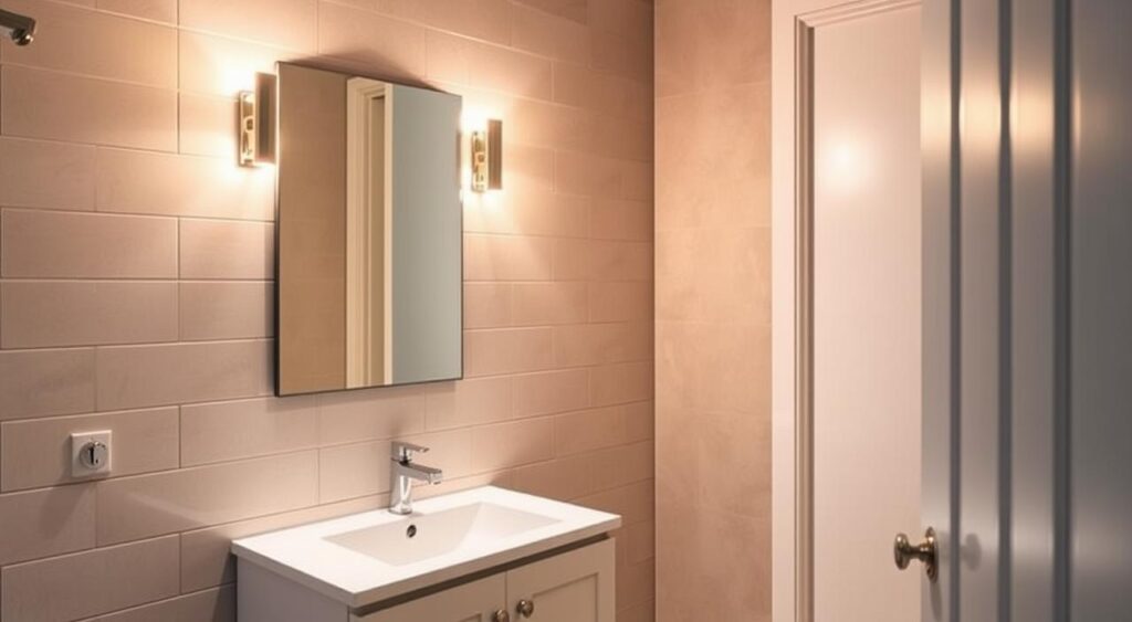 Iluminação adequada no lavabo pequeno.