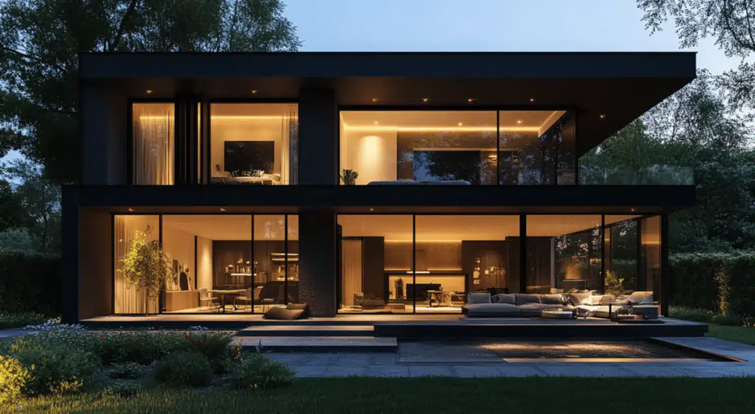 Transform Your Home with a Black Facade: Modern Style Secrets You Need to Know! 3 Imagem da casa com fachada preta, destacando a estética moderna.