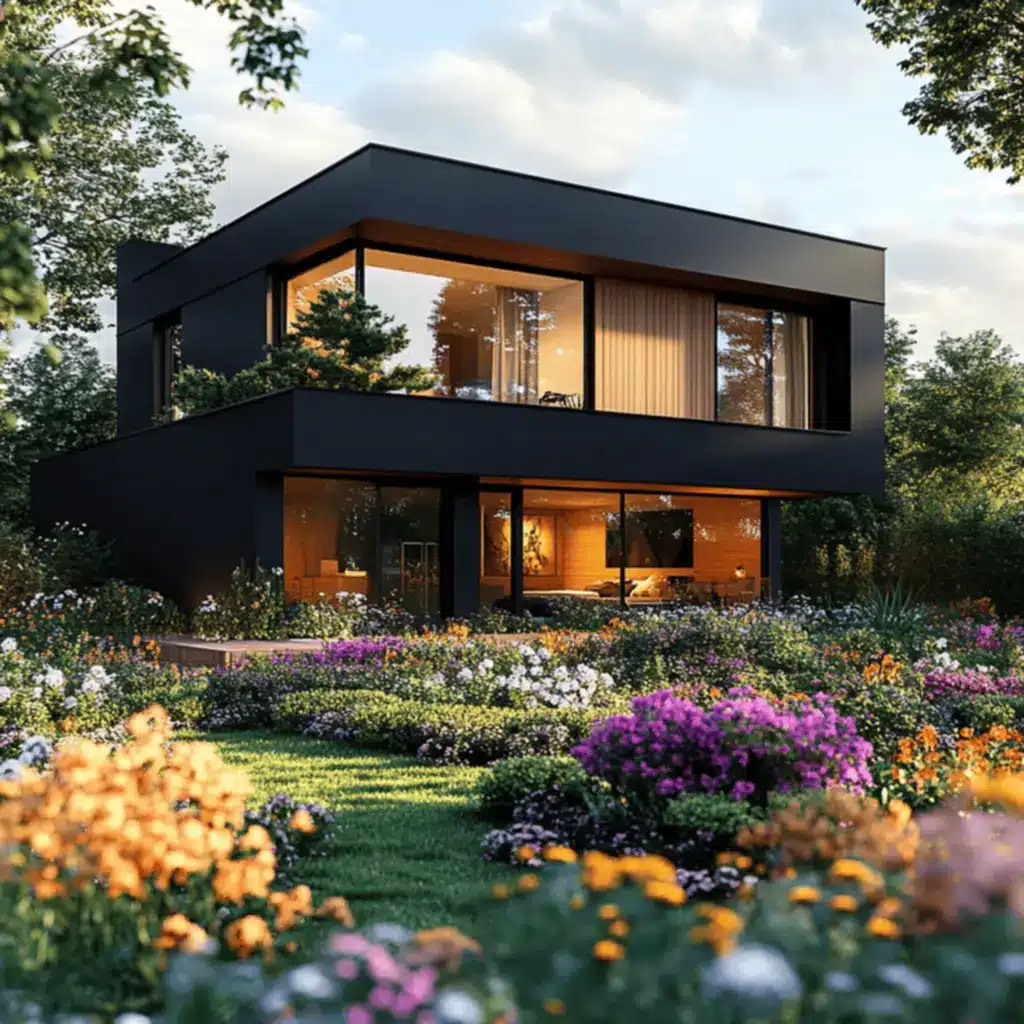 Transform Your Home with a Black Facade: Modern Style Secrets You Need to Know! 7 Terceira imagem de casa com detalhe na fachada preta, mostrando o contraste com janelas claras.