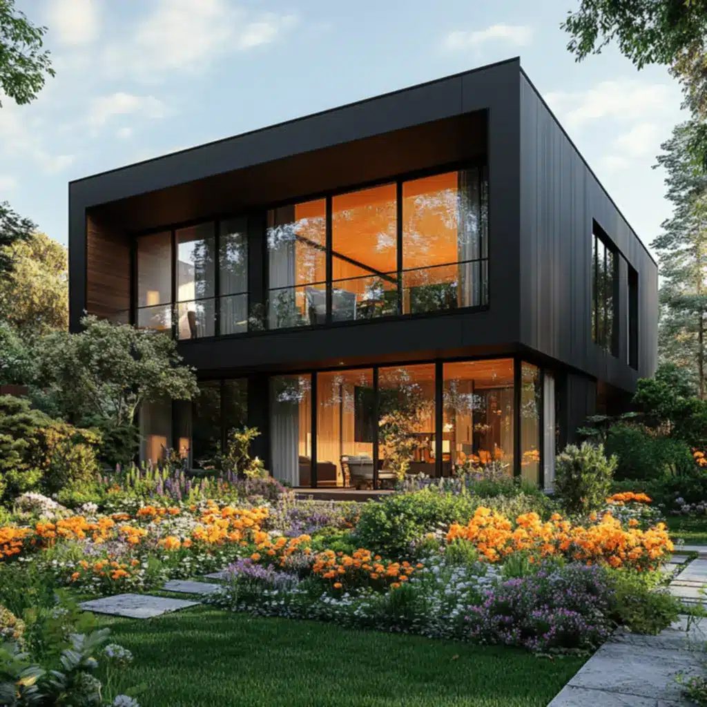 Transform Your Home with a Black Facade: Modern Style Secrets You Need to Know! 9 Imagem representando materiais e acabamentos que valorizam a fachada preta.