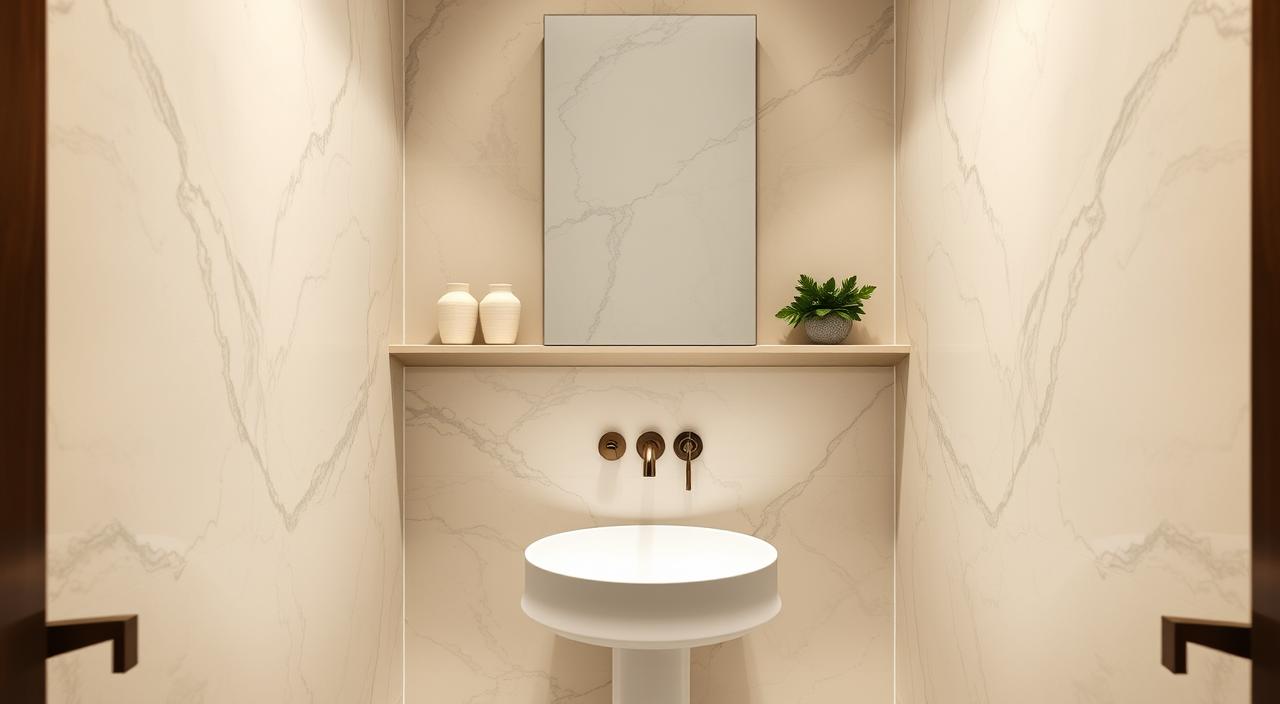 Decoração de lavabo pequeno decorado.