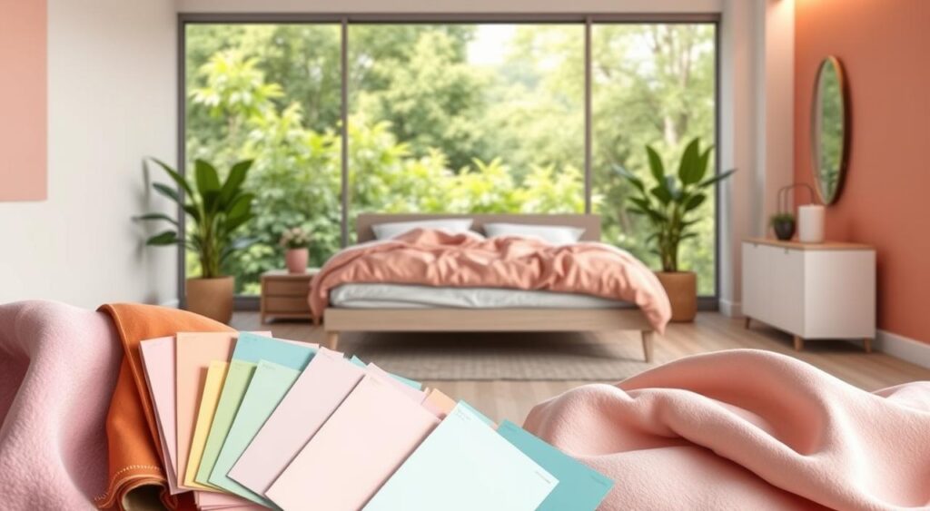 Paletas de cores para quarto em 2025 com combinações relaxantes e alegres encorajando a tranquilidade.