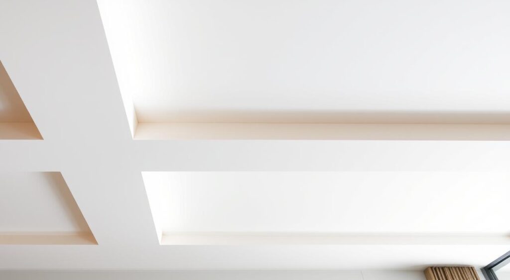 Teto de gesso simples que reforça um visual clean e versátil.