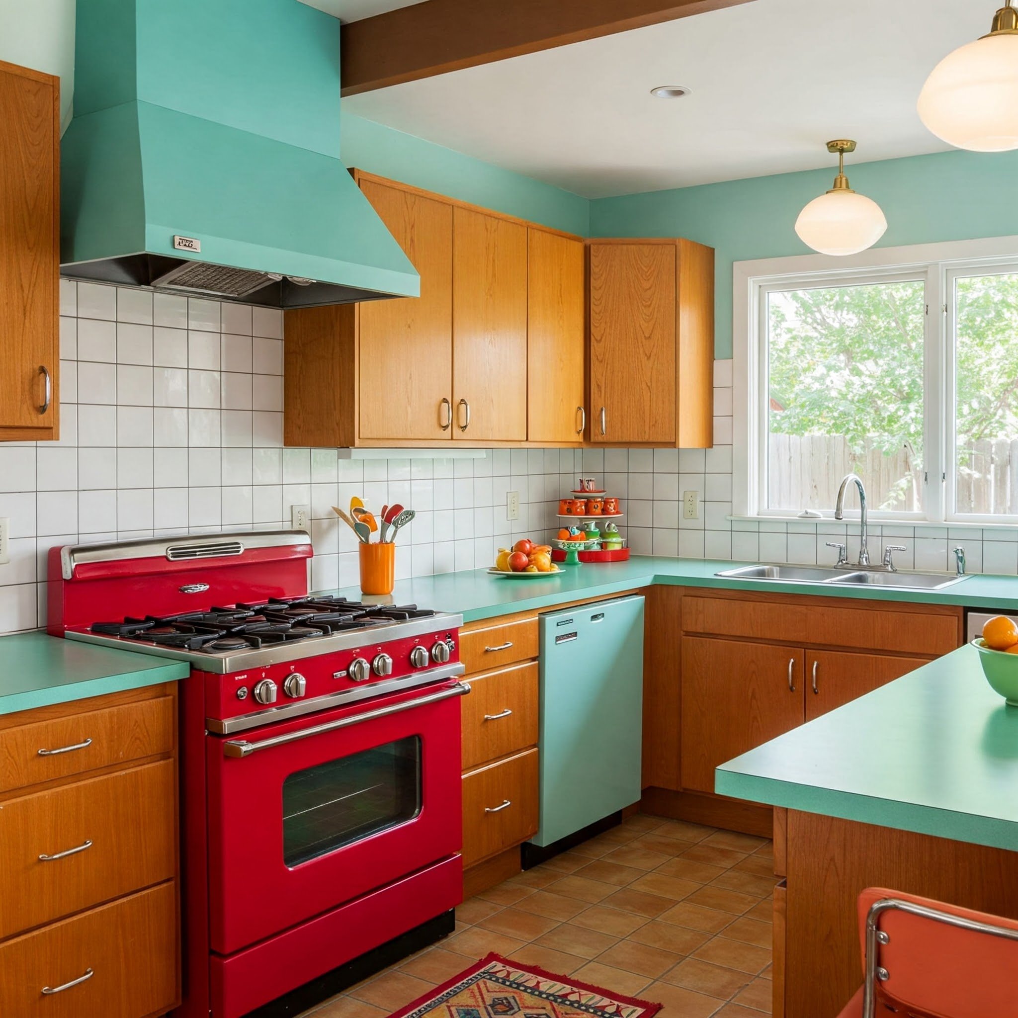 Iluminação de estilo vintage pendurada sobre uma ilha de cozinha moderna.