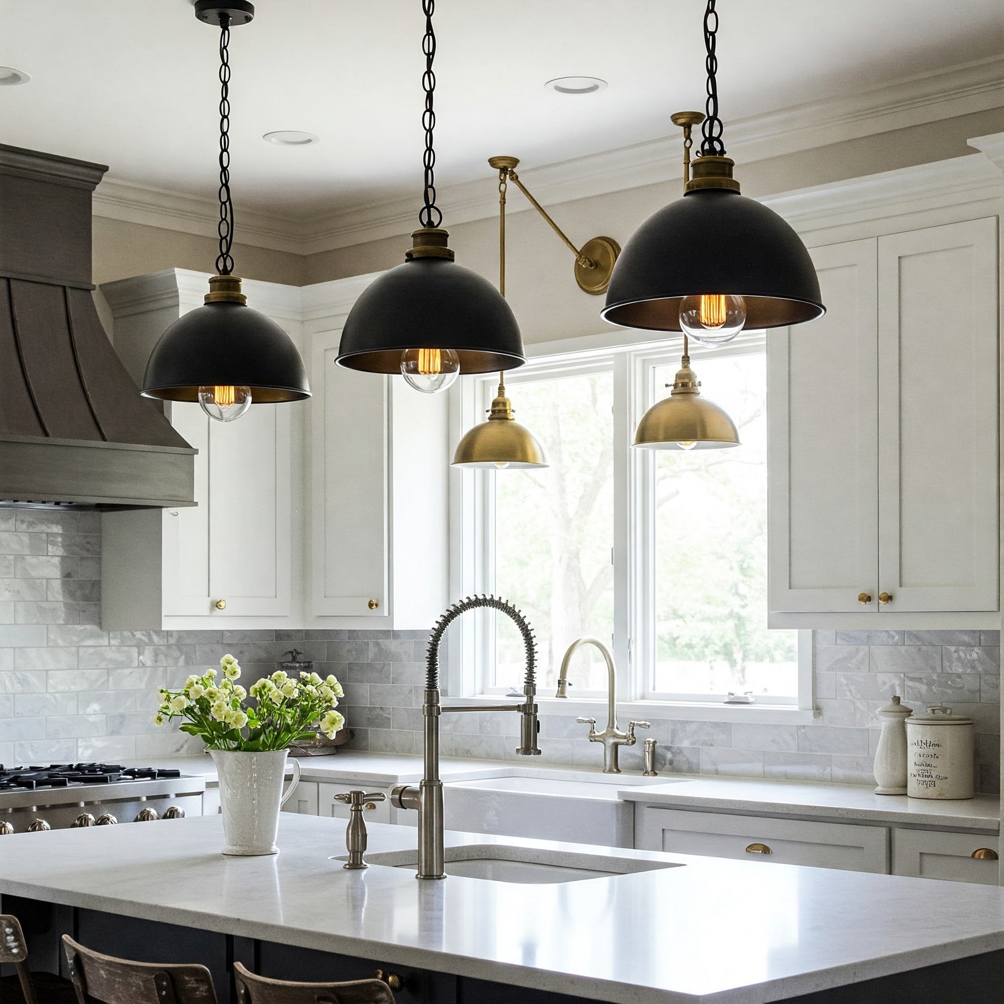15 Modern Farmhouse Kitchen Ideas You'll Love 9 Prateleiras abertas com itens decorativos que refletem o charme rústico da casa.