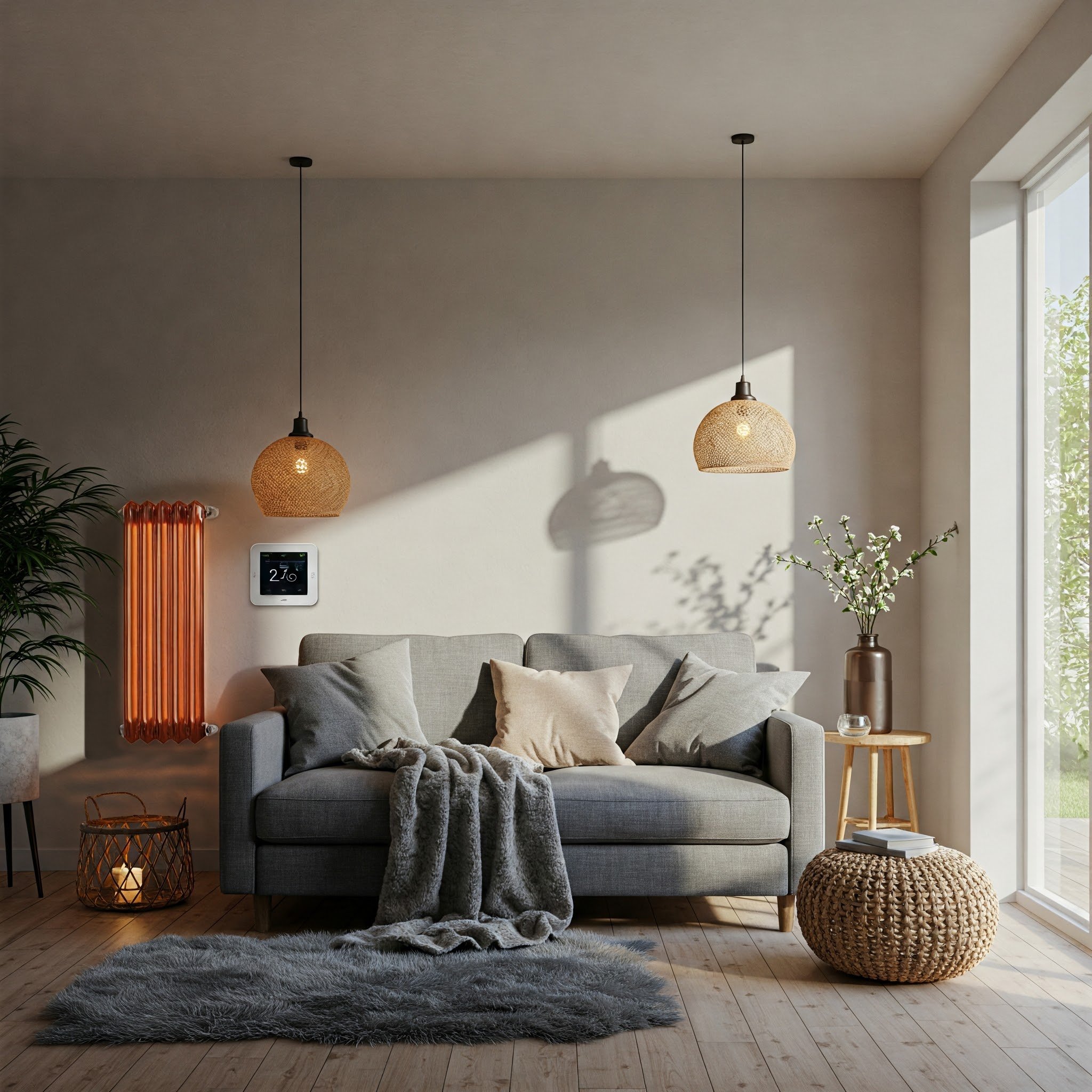 Uma imagem mostrando uma janela bem isolada com cortinas pesadas, ideal para aquecimento.