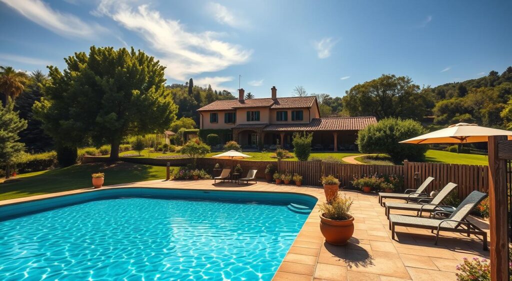 Country House with Pool: Several Photos to Enchant You 9 Uma propriedade campestre tranquila, rodeada de vegetação, com uma linda piscina.