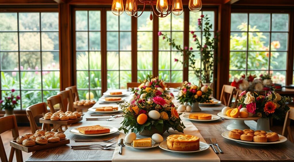 Decoração de Páscoa para brunch com composições elegantes.