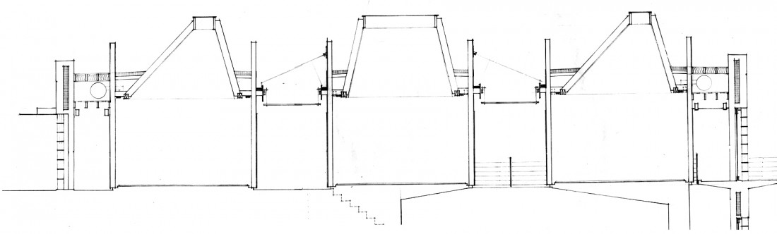 Seção e elevação da Casa Cubo, um projeto de Bob Borson.