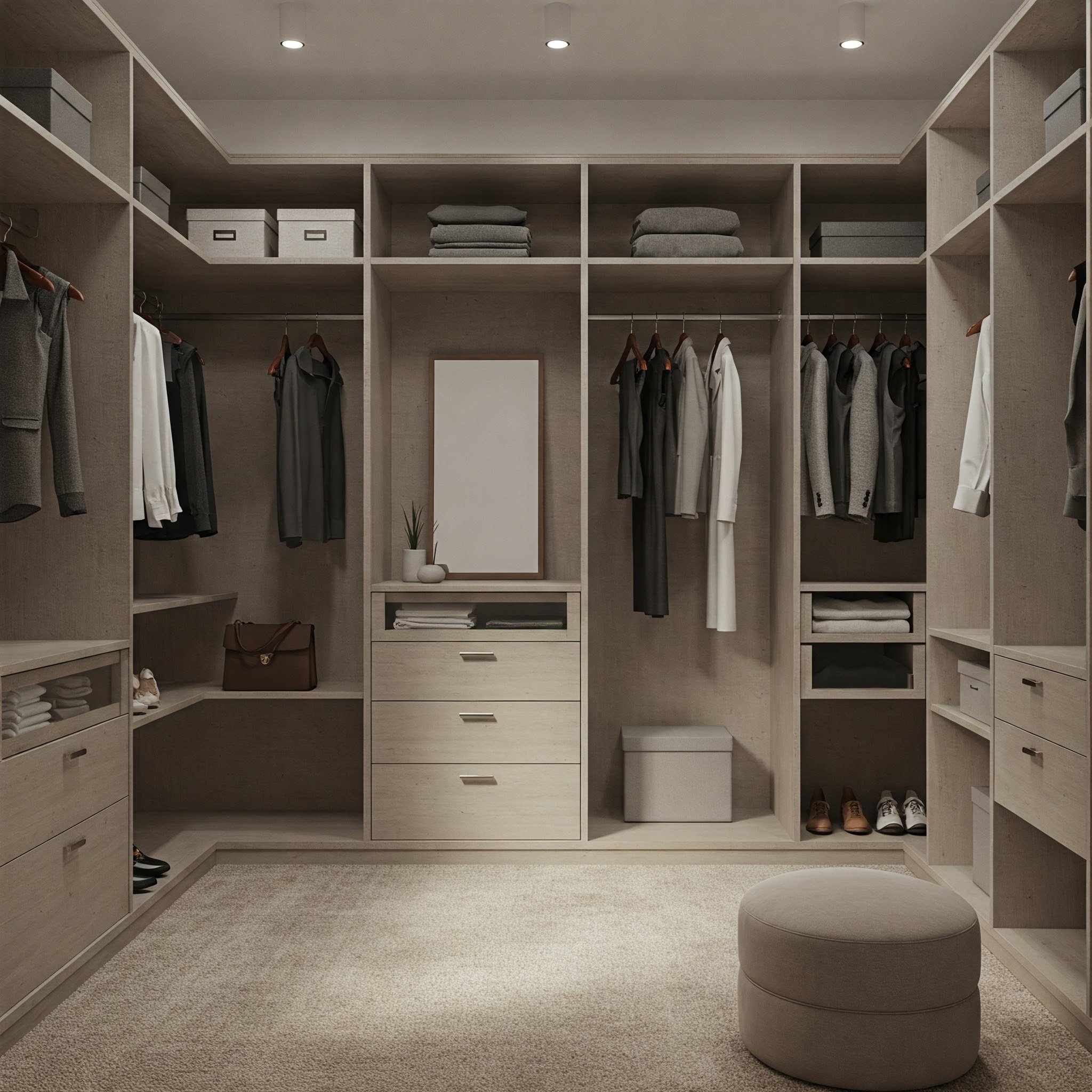 Design de interiores para armários, criando um espaço de armazenamento funcional e elegante. 