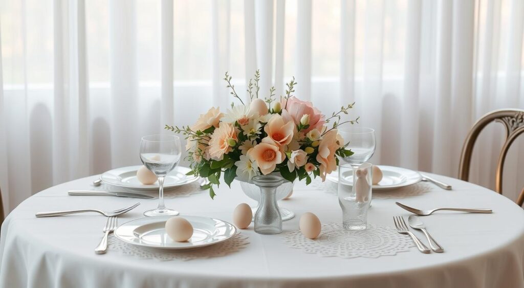 Dicas práticas para criar uma decoração de mesa de Páscoa festiva.