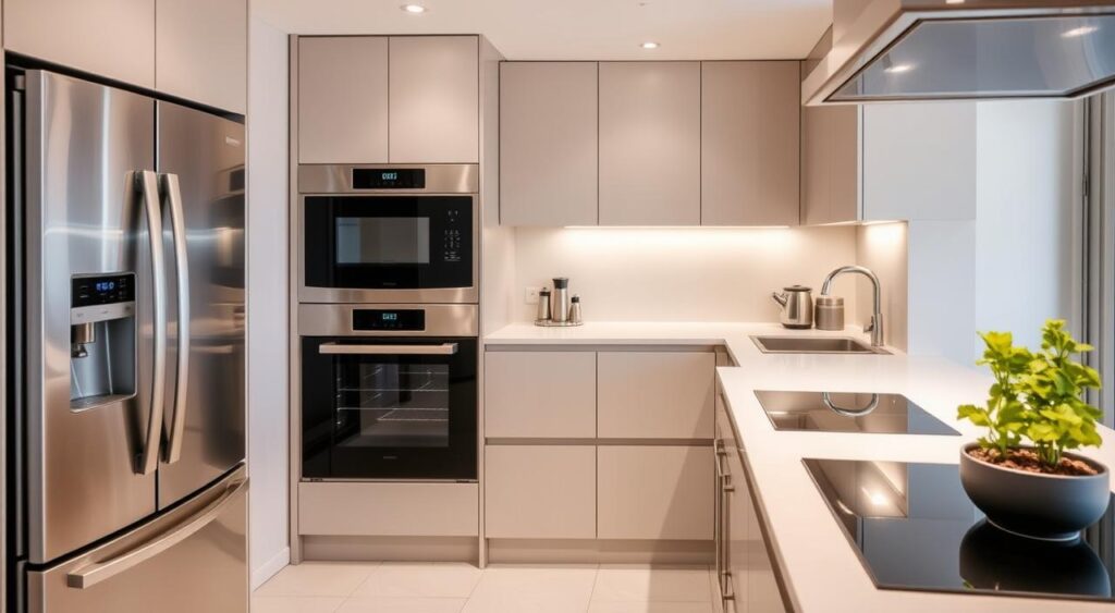 Planned Kitchens | Ideas and Special Tips 2 Eletrodomésticos embutidos são perfeitos para economizar espaço.