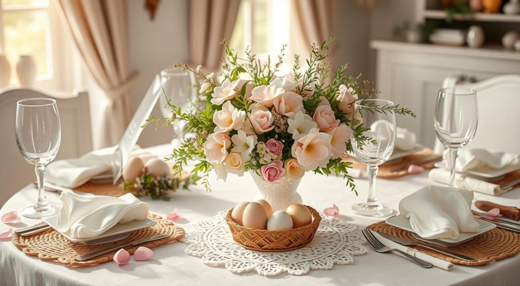 Ideias criativas de decoração para mesa de Páscoa.