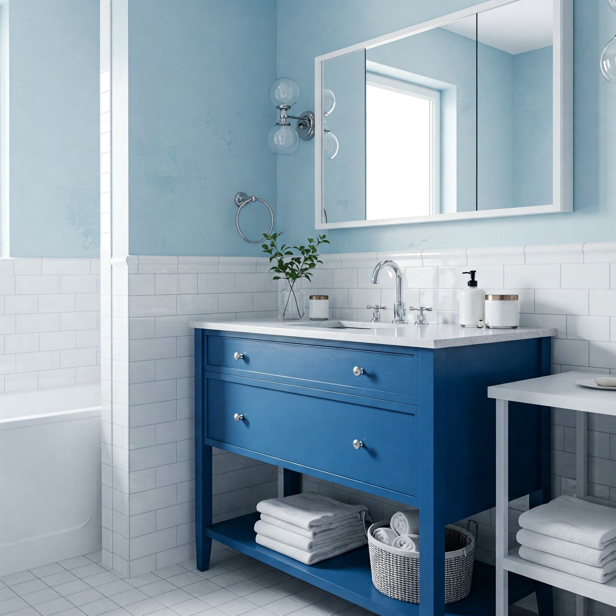 Misturar texturas e padrões em azul e branco pode criar um visual estiloso.