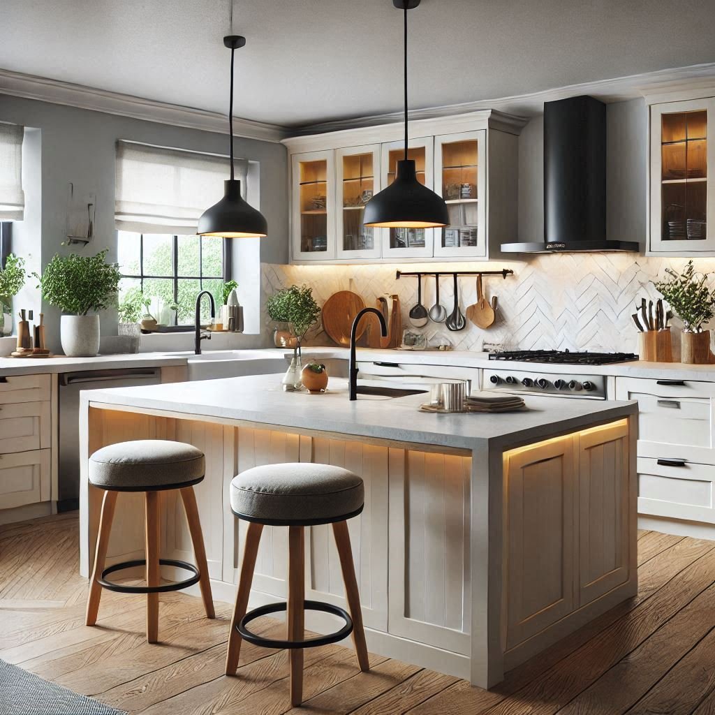 15 Stylish Kitchen Island Ideas with Seating 9 Uma ilha compacta com assentos para dois é ideal para aproveitar pequenos espaços sem comprometer estilo.