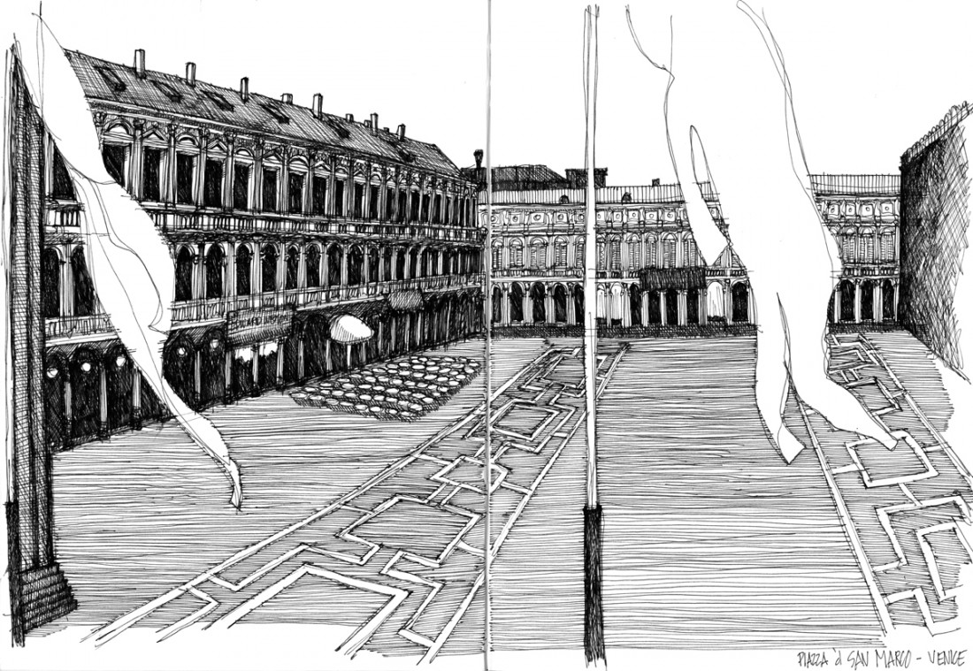 Esboço da Praça de São Marcos feito por Michael Malone, parceiro anterior do Bob.