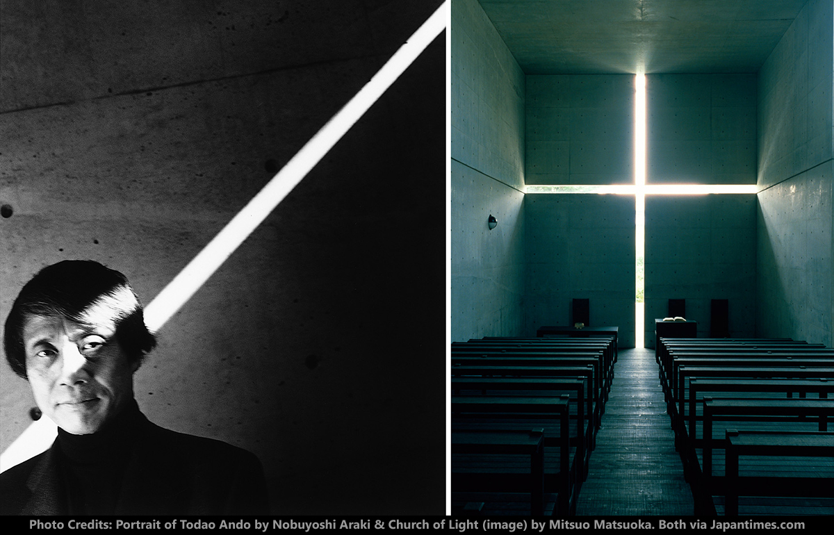 Imagem da Igreja da Luz, de Tadao Ando, enfatizando o uso da luz na arquitetura.