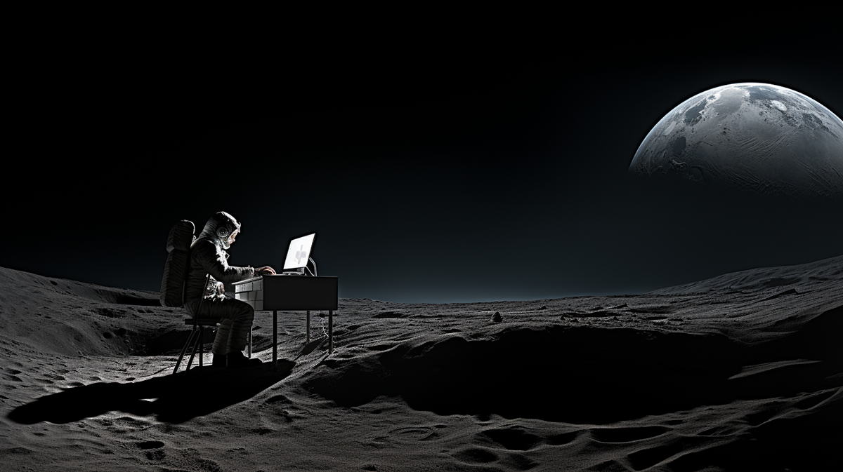 Understanding the Impact of Moonlighting: Benefits and Challenges in Professional Life 9 Imagem de um arquiteto trabalhando na lua.