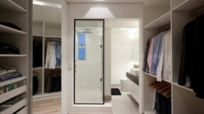 Closet integrated with the bathroom for added convenience.
