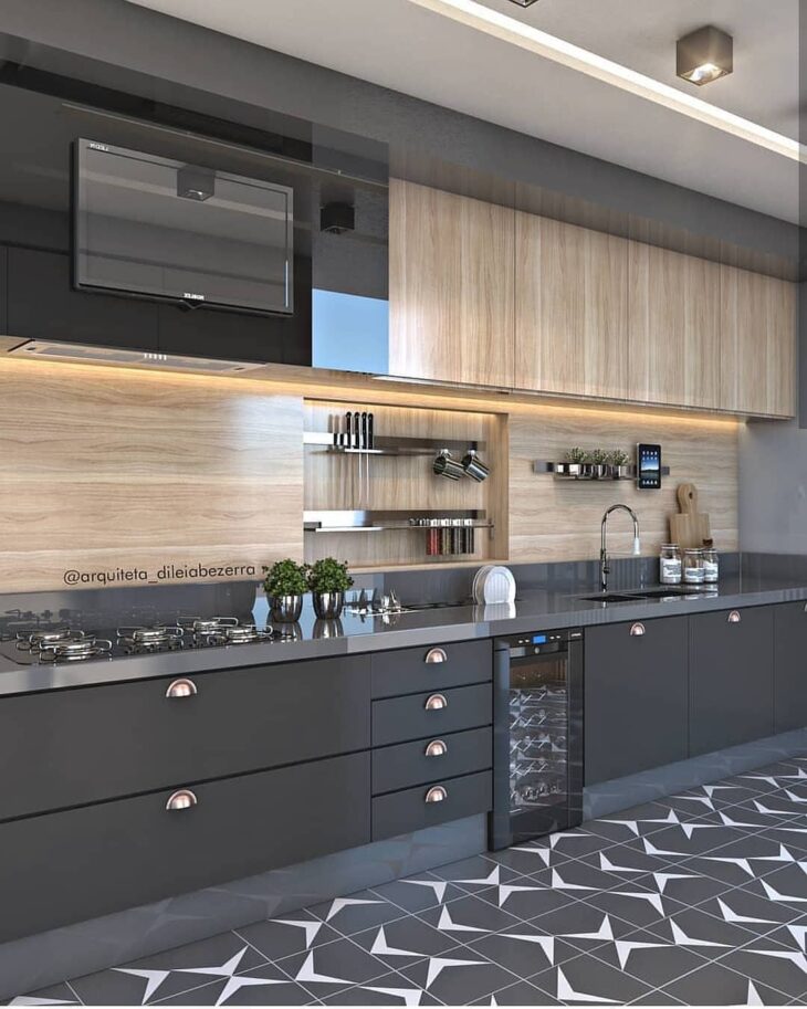 Kitchen with Cooktop: 80 Perfect Models for You to Desire 2 Cozinha com cooktop 2, com cores escuras.