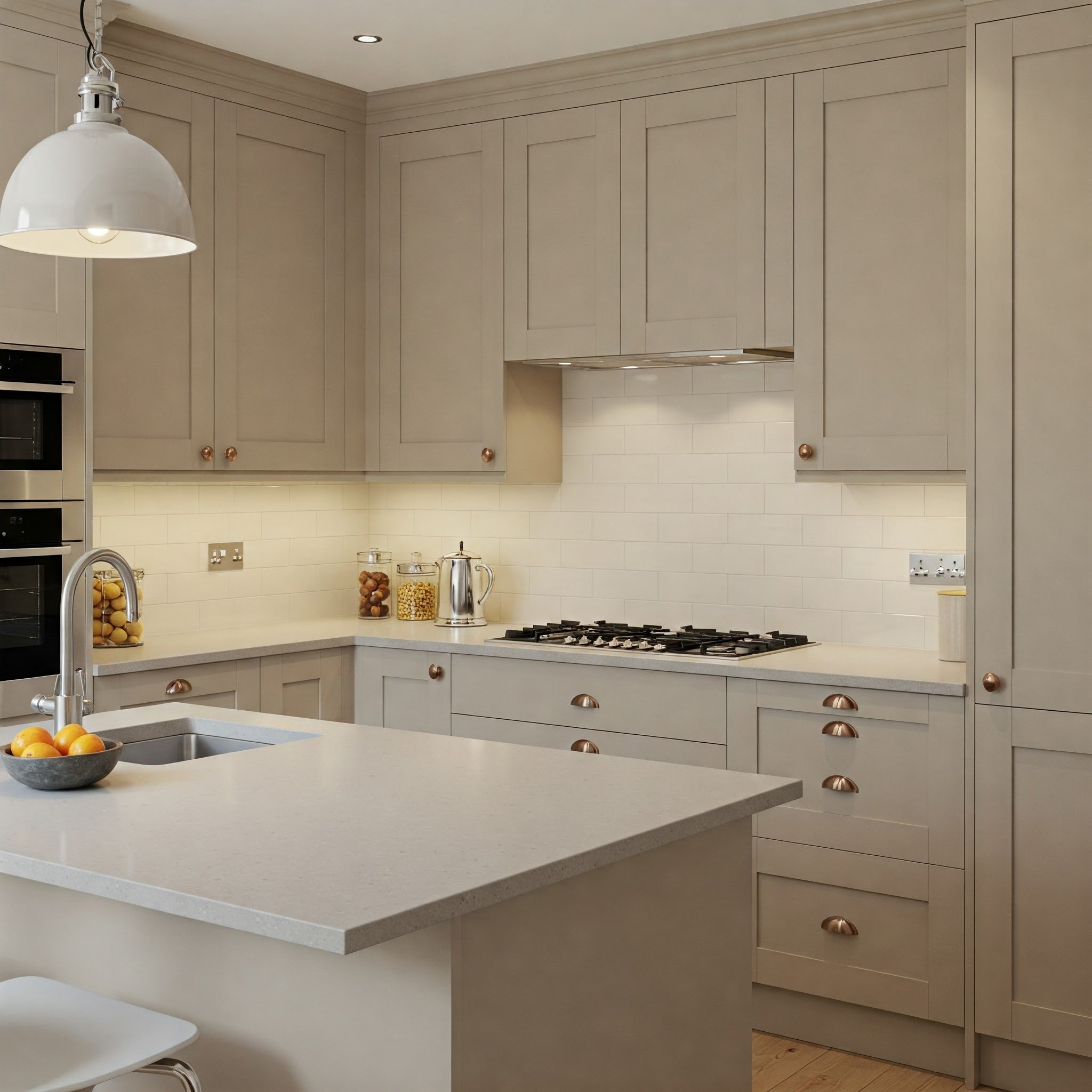 Neutral paint colors for the kitchen, displaying bright whites that enhance space.