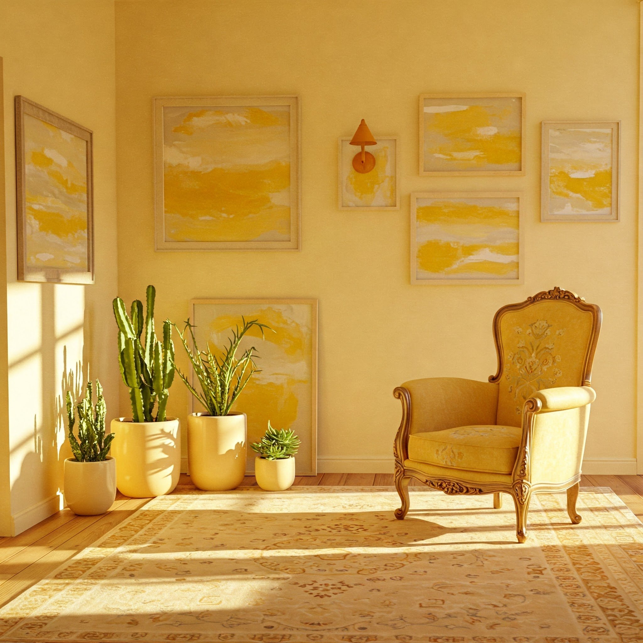 Imagem de um quarto pintado de amarelo vibrante, proporcionando uma sensação de calor e energia.