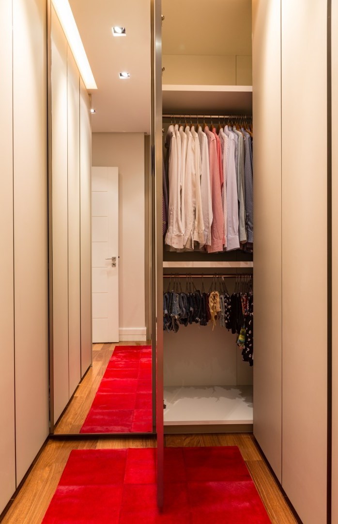 Small closet ideas utilizing mirrors to create a sense of space.