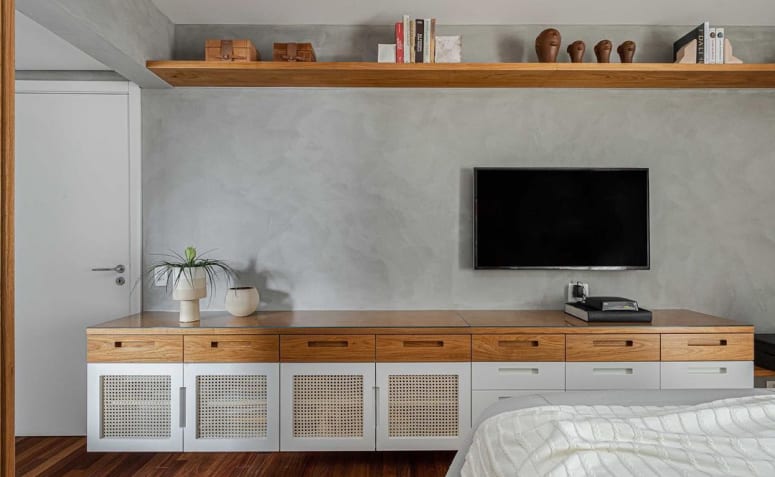 Rack para quarto que fica ótimo com uma TV.