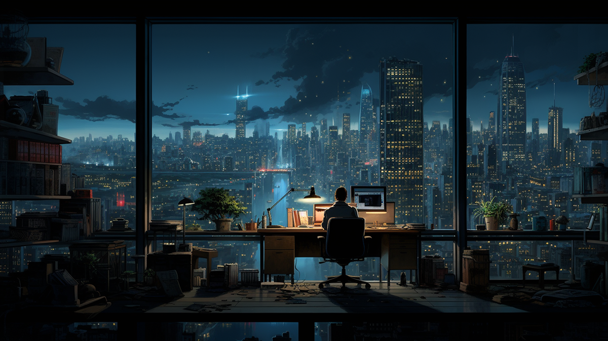 Understanding the Impact of Moonlighting: Benefits and Challenges in Professional Life 5 Um arquiteto trabalhando em sua mesa à noite.